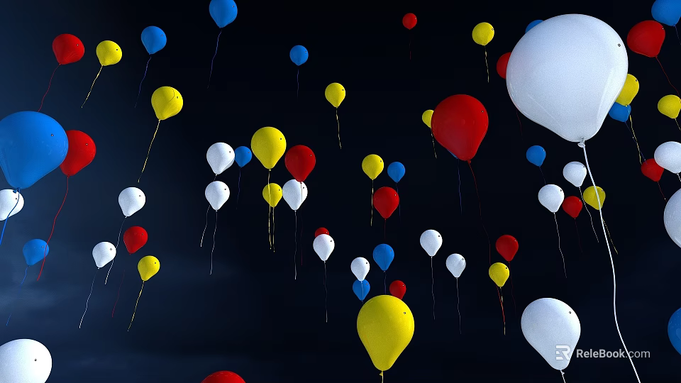 Colorful Balloons Floating In Dark Background With Bright Multicolored Hues 3d model 