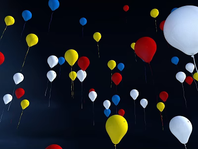 Colorful Balloons Floating In Dark Background With Bright Multicolored Hues 3d model