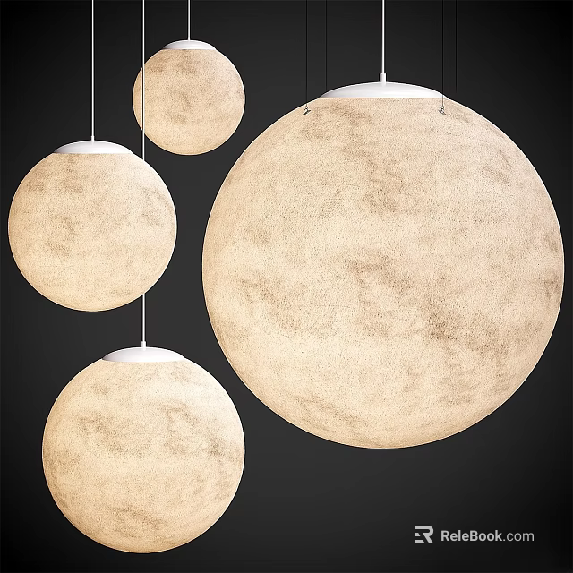 Round Cream Colored Pendant Lights With Moon Surface Texture Hanging In Modern Interior 3d model 