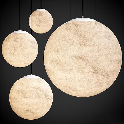 Round Cream Colored Pendant Lights With Moon Surface Texture Hanging In Modern Interior 3d model