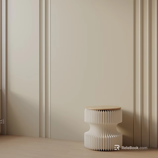 Modern Minimalist Side Table With Ribbed Base Wooden Top And Vertical Stripes On Beige Wall 3d model 