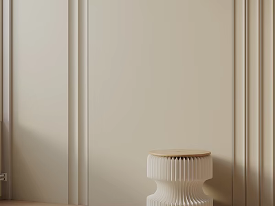 Modern Minimalist Side Table With Ribbed Base Wooden Top And Vertical Stripes On Beige Wall 3d model