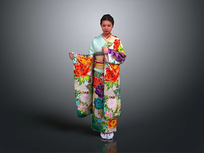 Traditional Japanese Kimono With Colorful Floral Pattern And Elegant Design For Daily Use 3d model