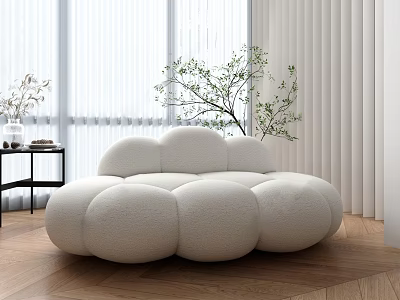 Modern Living Room Interior With Plush White Irregular Sofa Cloud Like Shape And Wooden Floor 3d model