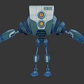 Futuristic Robotic Character With White Head Yellow Circular Lights Green Gray Mechanical Body Arms Legs 3d model