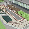 Modern Children's Play Area With Climbing Structures Paved Paths And Green Lawns