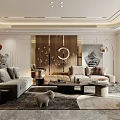 Elegant Modern Living Room Interior With Piano Sofa Coffee Table Rug And Decorative Art