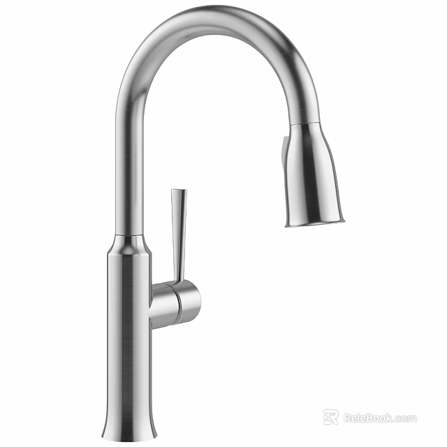Modern Stainless Steel Kitchen Faucet With Curved Spout And Single Handle 3d model 