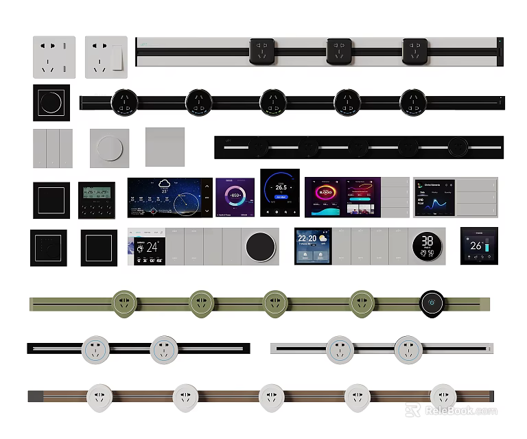 Modern Switch Panels With Various Styles Colors And Designs For Home Interior 3d model