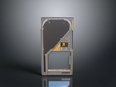 Modern Gray Metal Gate With Yellow Decorative Lines And Geometric Panel Structure 3d model
