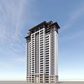 Modern High Rise Building With Multiple Floors And Distinct Rooftop Design Against Blue Sky