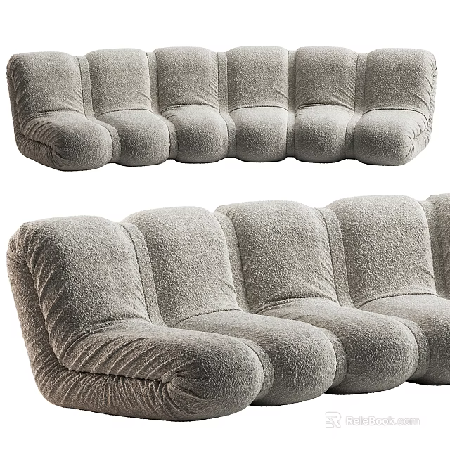 Gray Sectional Sofa with Plush Soft Fabric for Comfortable Multi Seat Living Room Modern Design 3d model 