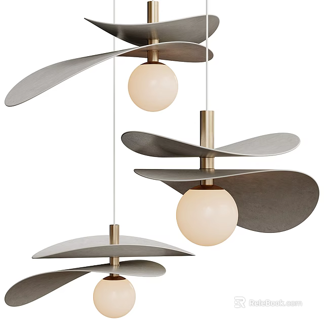 Modern Layered Pendant Lights With Metal Blades Spherical Shades And Brass Accents 3d model 