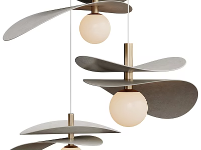 Modern Layered Pendant Lights With Metal Blades Spherical Shades And Brass Accents 3d model