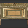Vintage Decorative Chest With Colorful Geometric Patterns And Wooden Legs
