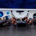 Modern Internet Cafe Interior With Starry Sky Ceiling Gaming Chairs And Computers 3d model