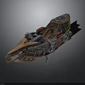 Futuristic Cosmic Spaceship With Wooden Metal Structure And Thrusters For Exploration