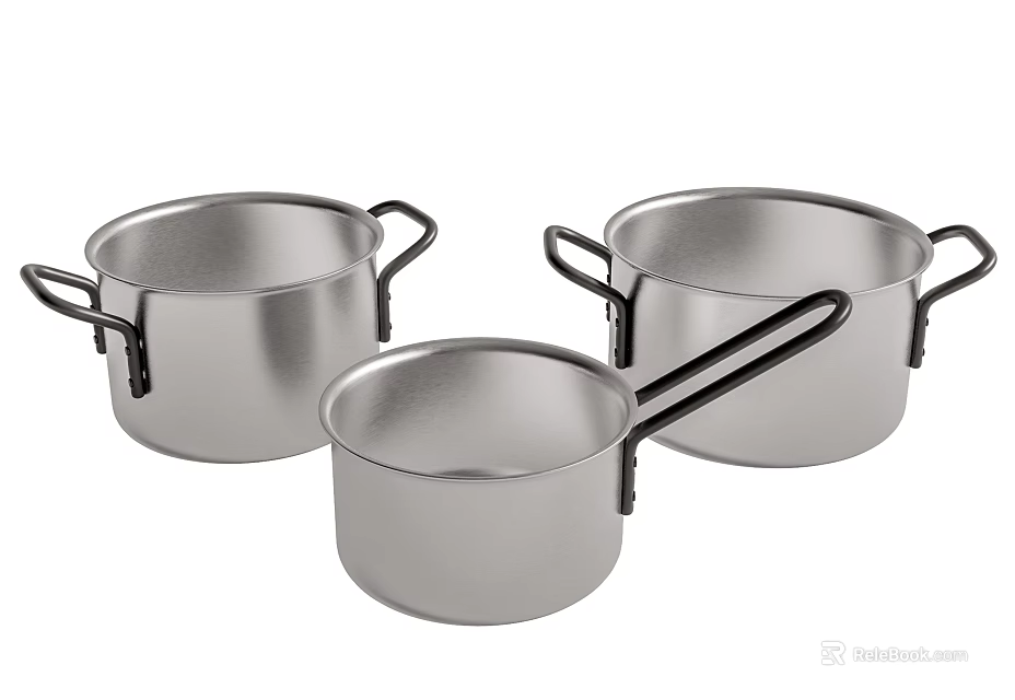 Stainless Steel Three Piece Kitchen Cooking Saucepans Set With Dual Handles 3d model 