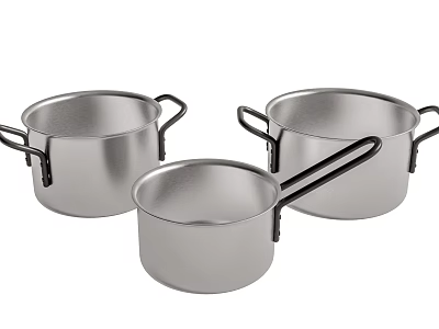 Stainless Steel Three Piece Kitchen Cooking Saucepans Set With Dual Handles 3d model
