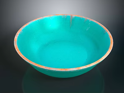 Turquoise Ceramic Bowl With Orange Rim Ideal For Everyday Household Use 3d model