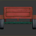 Red Rustic Cargo Trailer With Single Wheel And Open Metal Bed 3d model