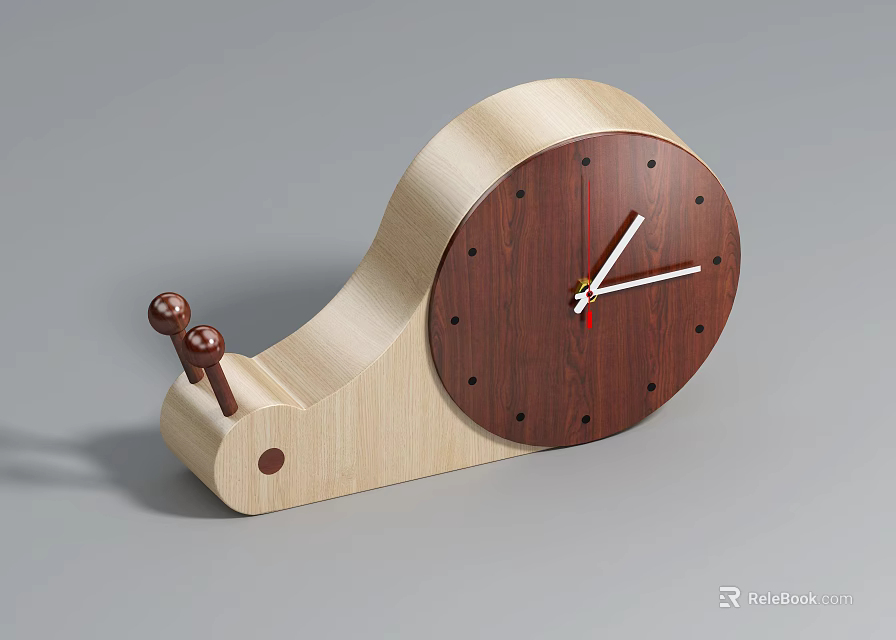 Unique Wooden Table Clock With Curved Base Decorative Balls And Dark Dial 3d model