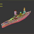 Detailed Battleship Model Watercraft With Orange Hull Black Superstructure And Turrets