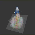 White And Gold Rocket Launching With Flames And Smoke On Gray Background