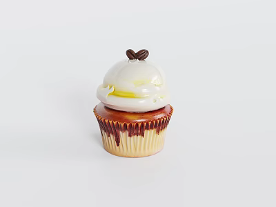 Delicious Cupcake With White Creamy Top And Coffee Bean Decoration In Brown Paper Cup 3d model