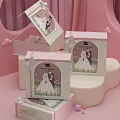 Pink Themed Decorative Ornament Set With Wedding Couple Prints Bowknot Boxes And Best Wishes