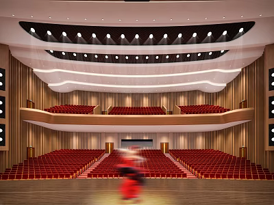 Cultural Center Theater With Red Seats Multiple Tiers Stage And Wooden Walls Lighting 3d model