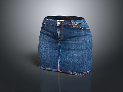 Blue Denim Short Skirt With Front Pockets And Button Closure Design 3d model