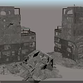 Ruined High Rise Building Components Featuring Collapsed Floors And Broken Walls Structure 3d model