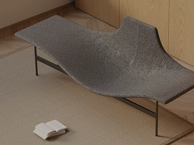 Gray Textured Leisure Chair with Black Metal Legs Book Beside Wooden Floor Rug 3d model