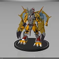 Mechanical Creature Character With Yellow And Silver Armor Wings Claws On Base 3d model