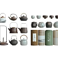 Traditional Ceramic Tea Sets with Various Styles Teapots Teacups and Storage Canisters 3d model