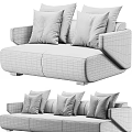 Modern Gray Fabric Double Sofa With Plush Pillows And Metal Armrests 3d model