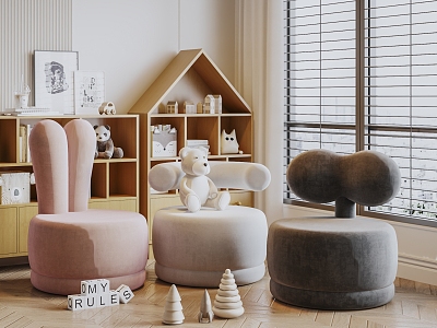 Modern Cream Children's Chair Children's Stool Cartoon Stool Children's Cabinet Children's Toys 3d model