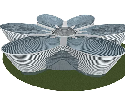 Modern Flower Shaped Museum Building With Petal Like Roofs And Green Lawn 3d model