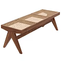 Modern Minimalist Wooden Long Stool With Woven Seat And Triangular Legs