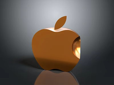 Fresh Golden Apple With Shiny Surface And Green Leaf On Dark Background 3d model