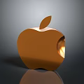 Fresh Golden Apple With Shiny Surface And Green Leaf On Dark Background 3d model