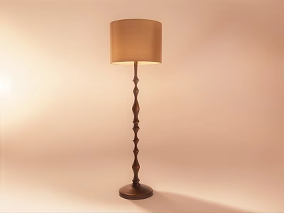 Floor Lamp with Beige Lampshade Dark Pole Decorative Twisted Design Round Base Creating Warm Ambiance 3d model