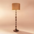 Floor Lamp with Beige Lampshade Dark Pole Decorative Twisted Design Round Base Creating Warm Ambiance