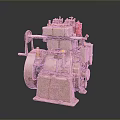 Vintage Industrial Mechanical Equipment With Metal Casing Red Component And Rotating Wheel