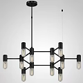 Modern Black Frame Chandelier With Transparent Glass Multiple Lights Design 3d model