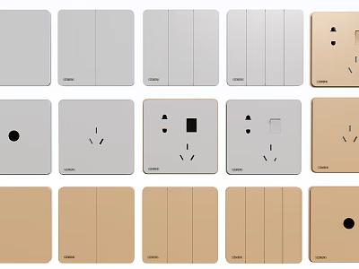 Modern Switch Panels In Gray Beige Colors With Socket And USB Port 3d model