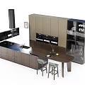 Modern Kitchen Interior Featuring Wooden Cabinets Island Counter And Glass Display Doors