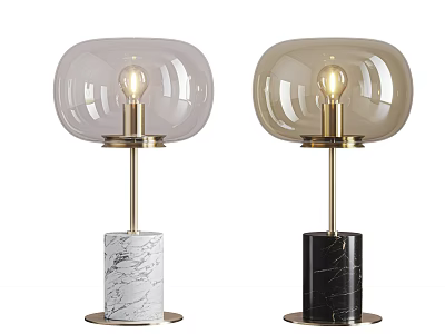 Modern Table Lamp With Transparent Shade Gold Stand And Black White Marble Base 3d model