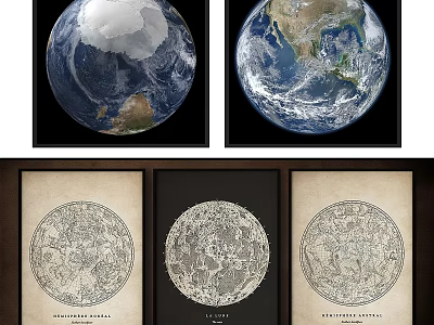 Decorative Frames With Earth And Moon Prints For Home Wall Art 3d model